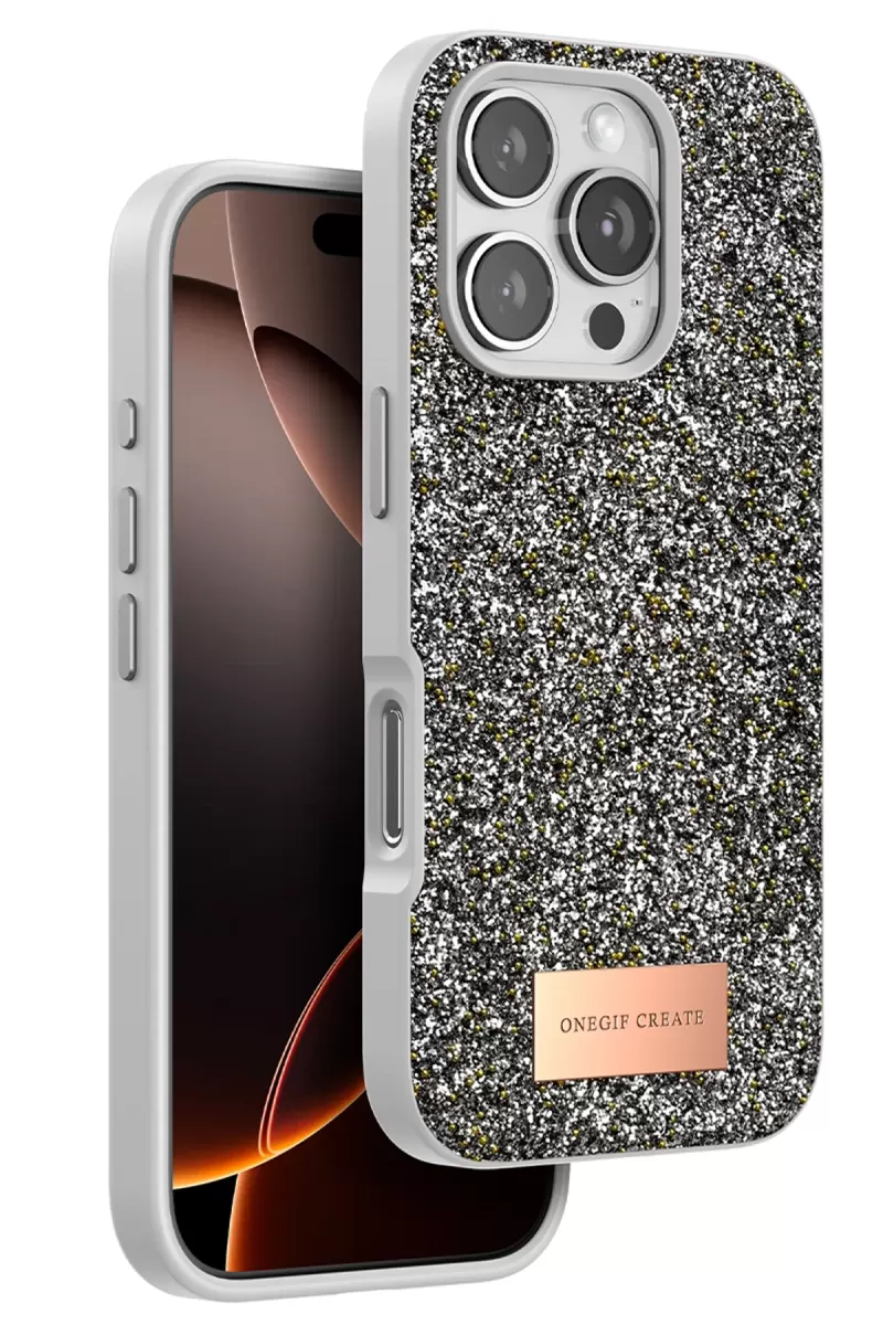 iPhone 16 Pro Bright Simli Kapak - Gümüş