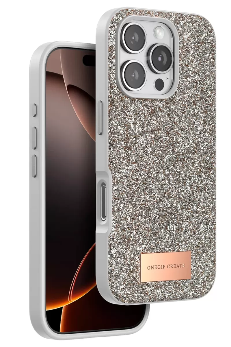 iPhone 16 Pro Bright Simli Kapak - Çöl Titanyum