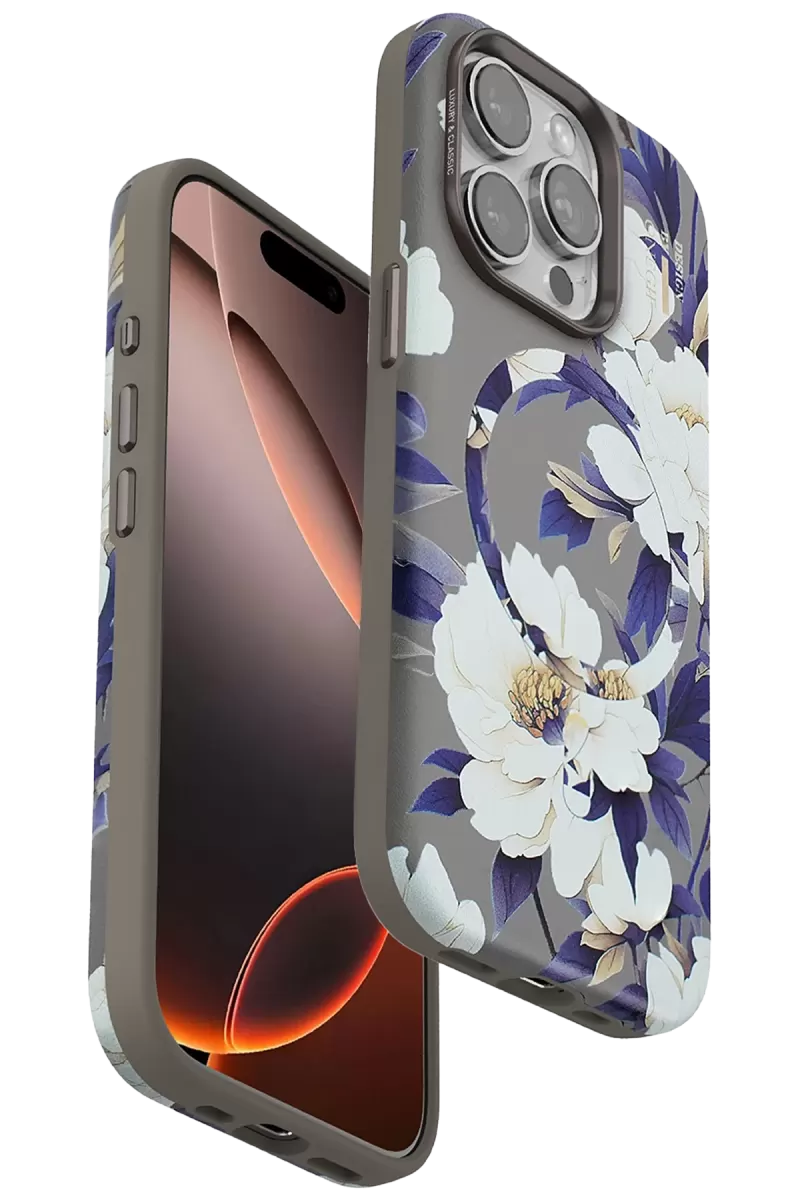 iPhone 14 Pro Flower Series Magsafe Kapak - Gri