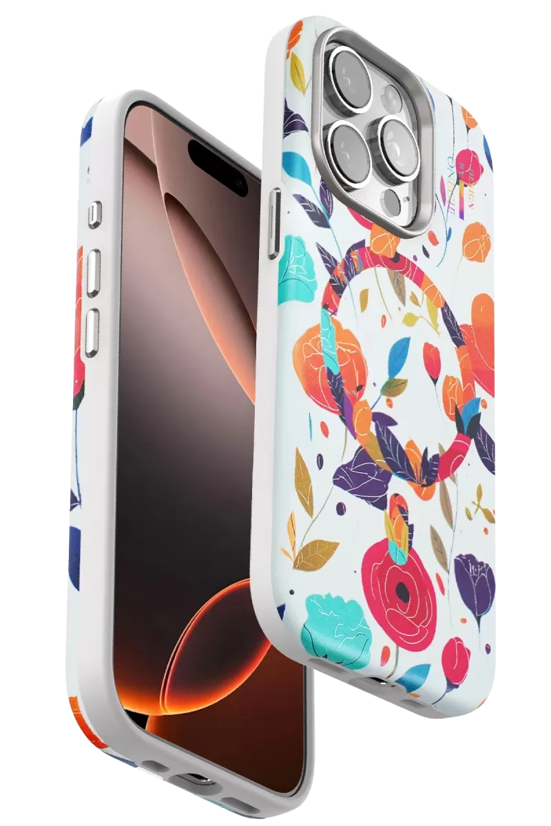 iPhone 15 Pro Max Flower Series Magsafe Kapak - Beyaz