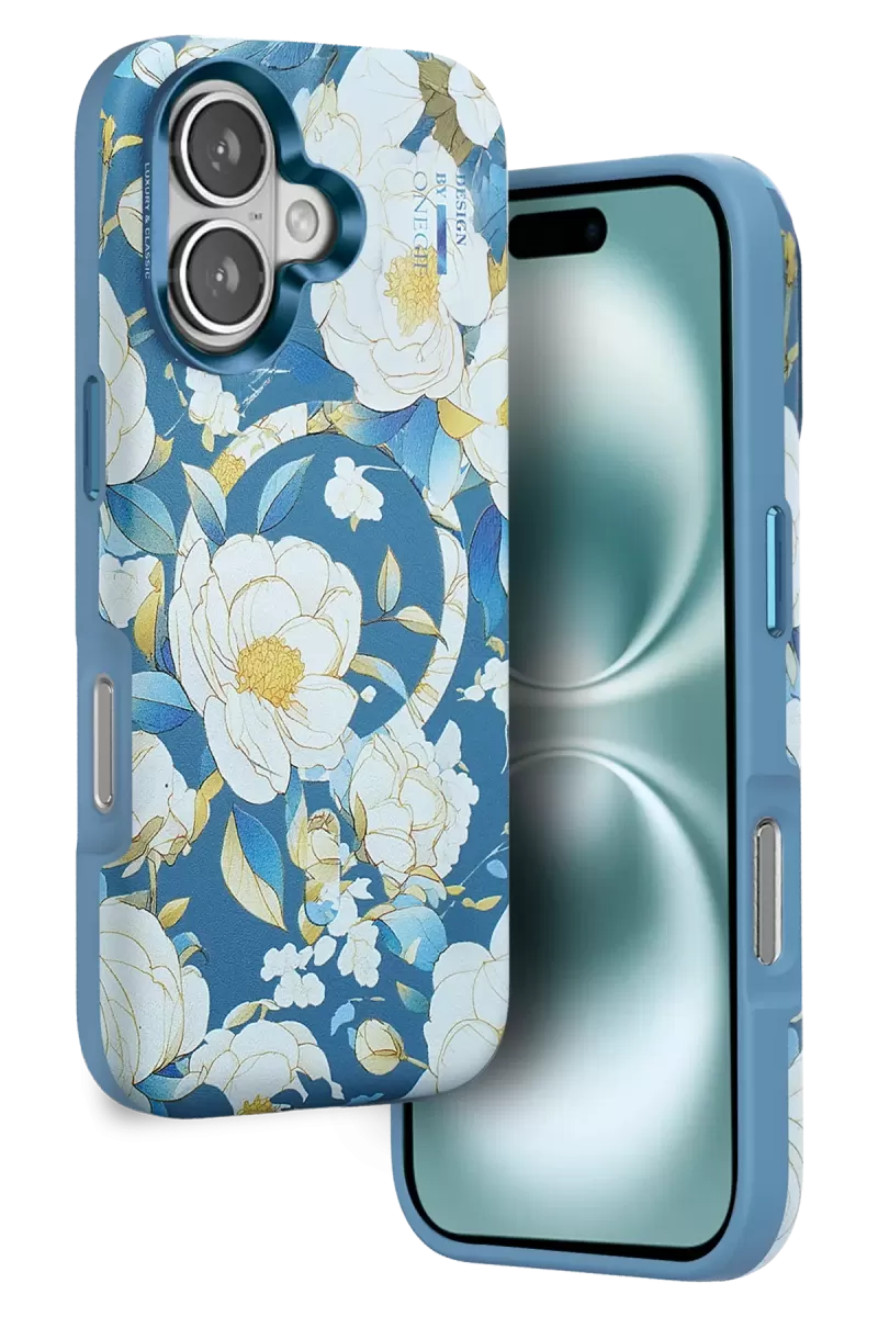 iPhone 16 Flower Series Magsafe Kapak - Mavi