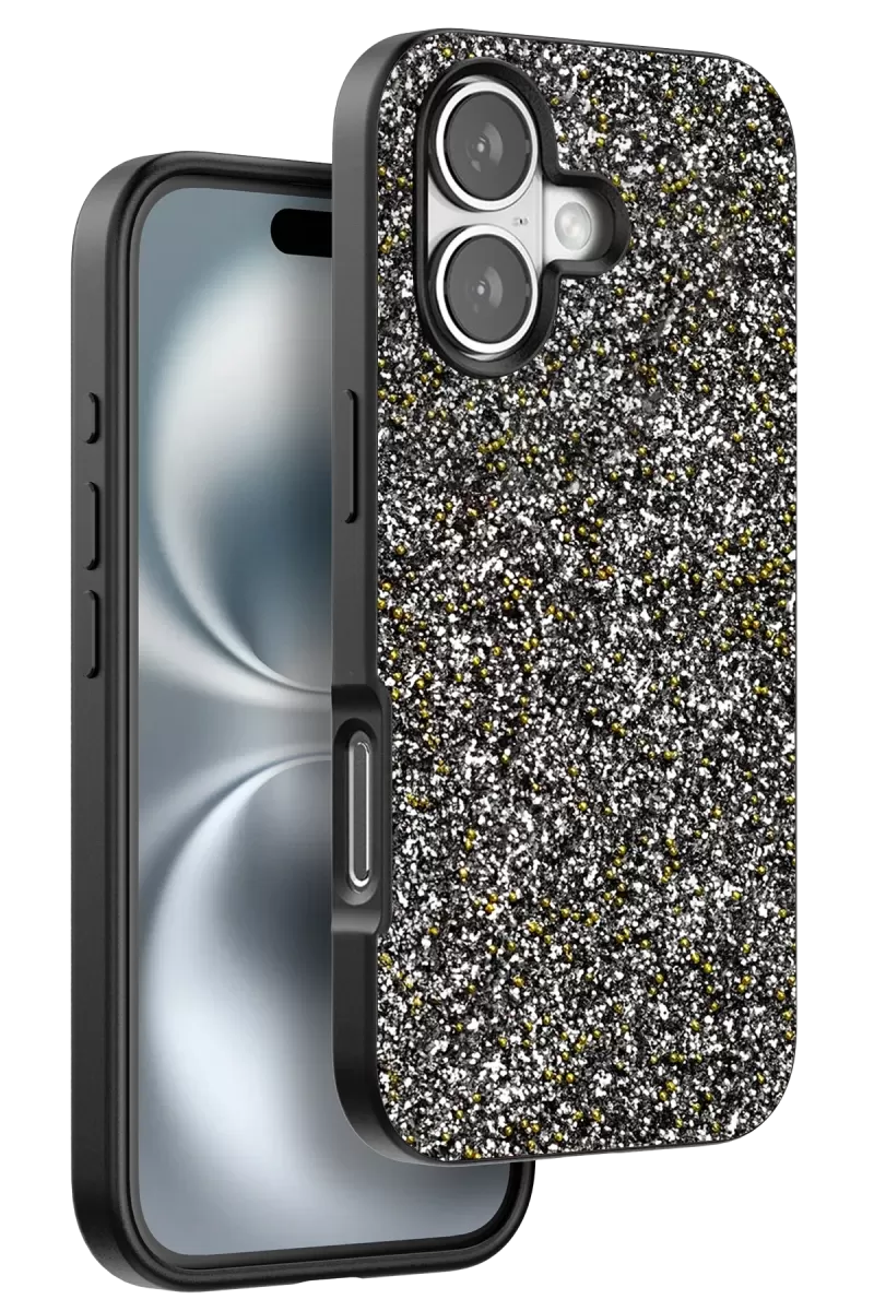 iPhone 16 Plus Bright Simli Kapak - Gümüş