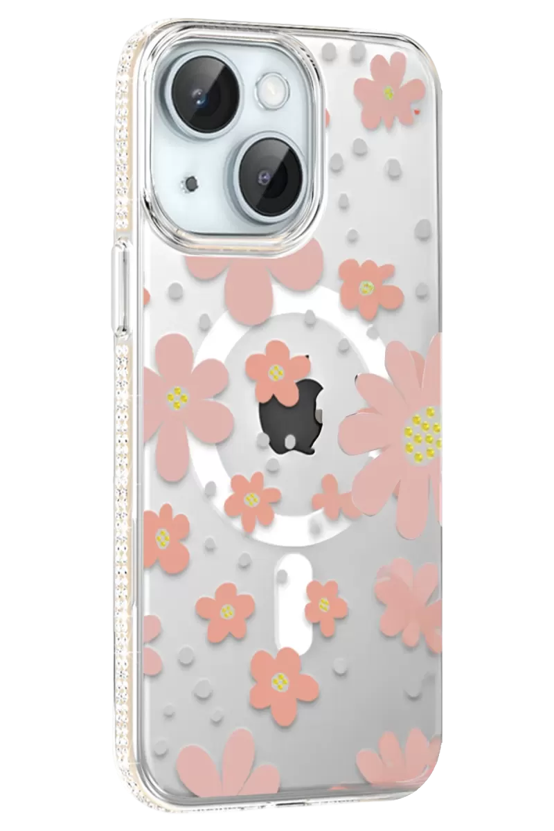 iPhone 14 Floral Magsafe Kapak - Pembe