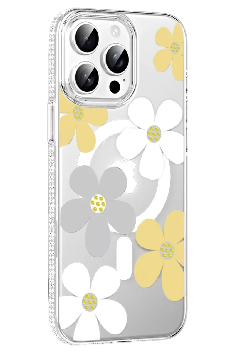 iPhone 14 Pro Max Floral Magsafe Kapak - Sarı