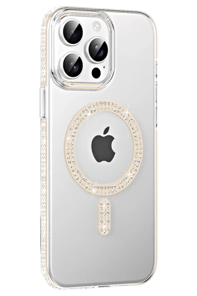 iPhone 15 Pro Move Taşlı Magsafe Kapak - Pembe