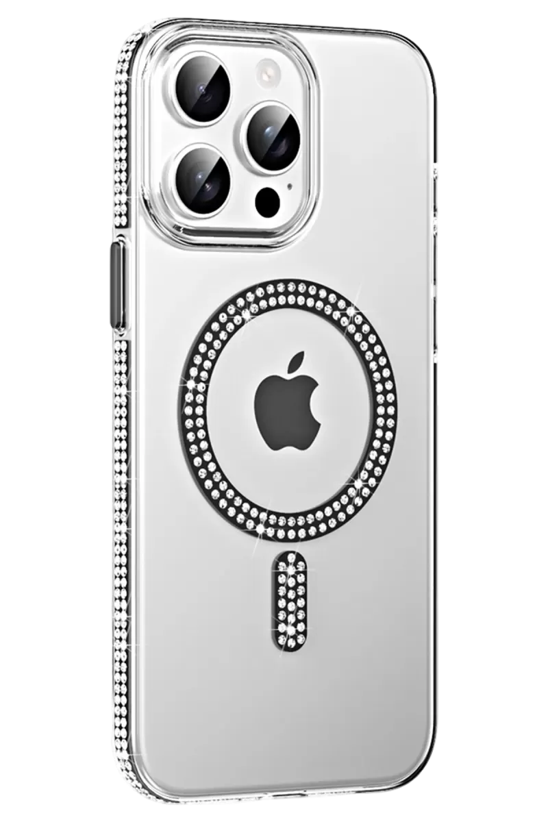 iPhone 15 Pro Move Taşlı Magsafe Kapak - Siyah