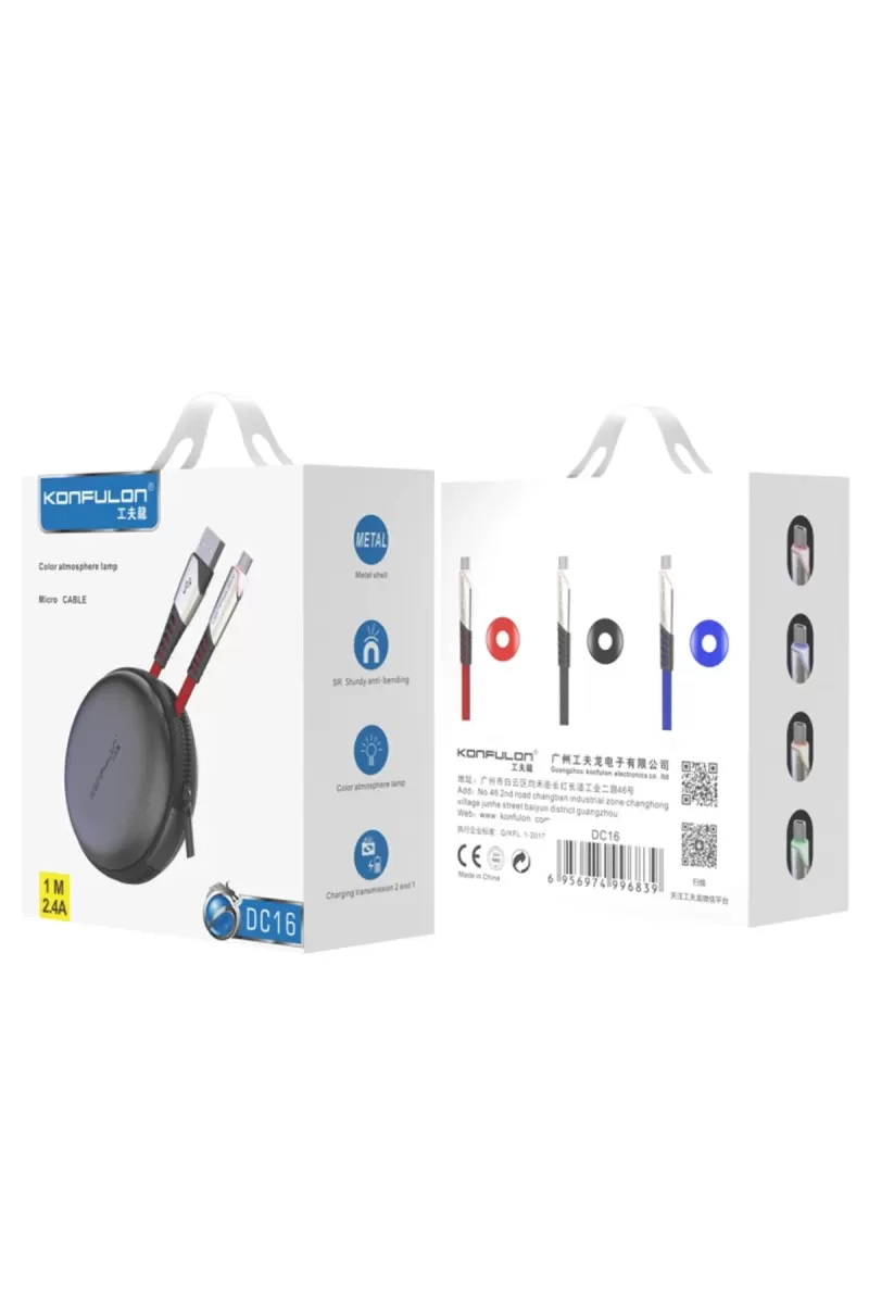DC16 Micro USB Kablo 1M 2.4A - Kırmızı
