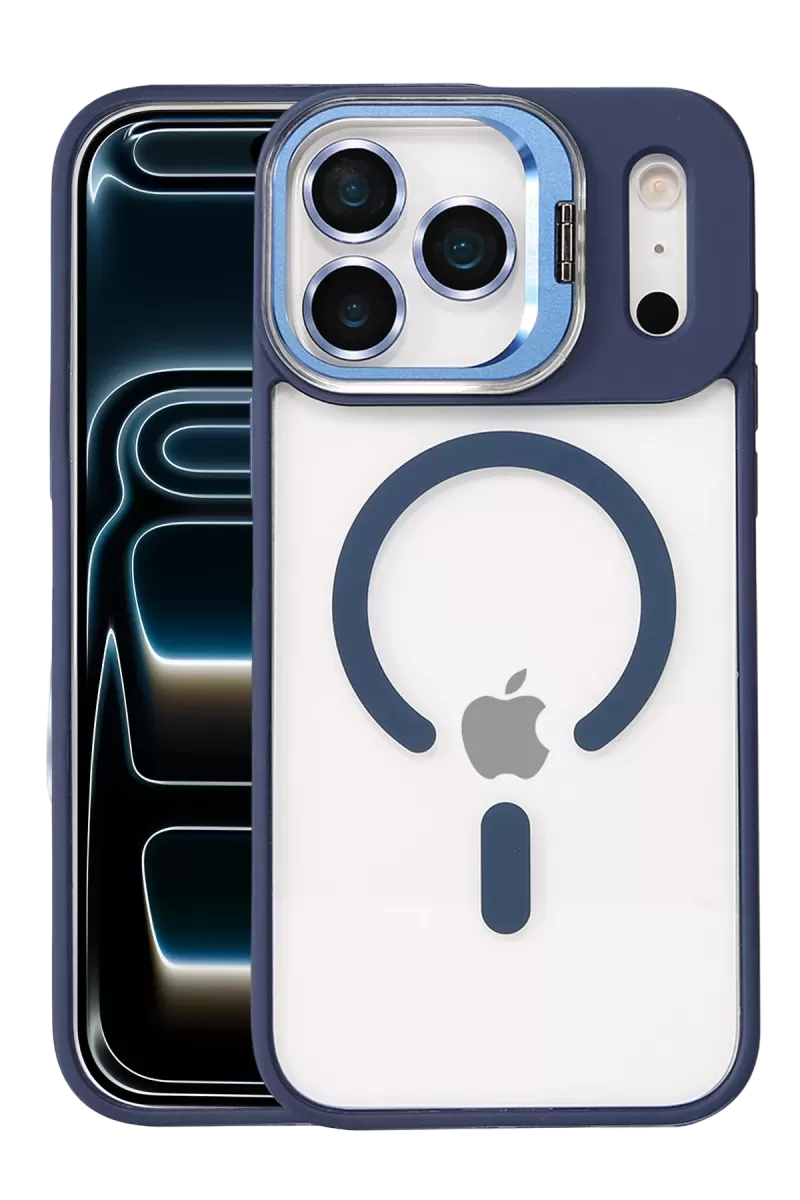 iPhone 17 Pro Max Remim Lensli Magsafe Standlı Kapak - Lacivert