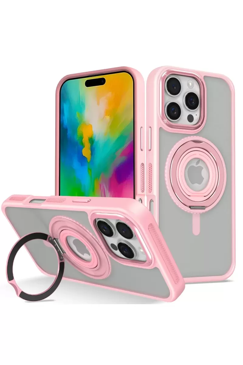 iPhone 16 Pro Banza Magsafe Standlı Kapak - Pembe
