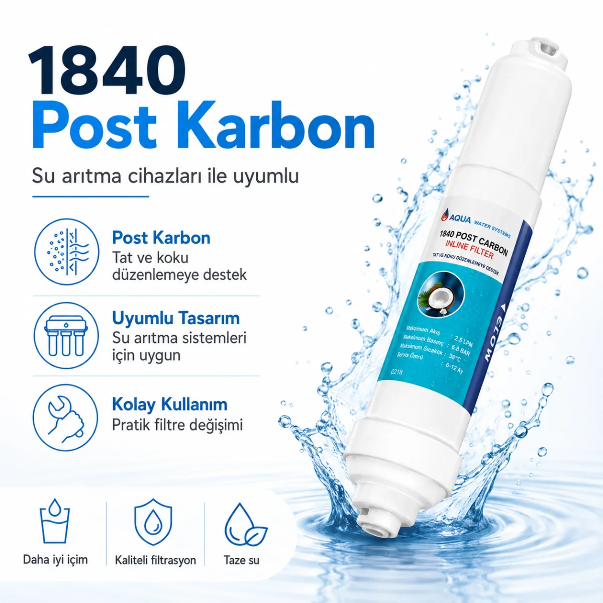 1840 Post Karbon Premium Su Arıtma Inline Filtresi 408694077