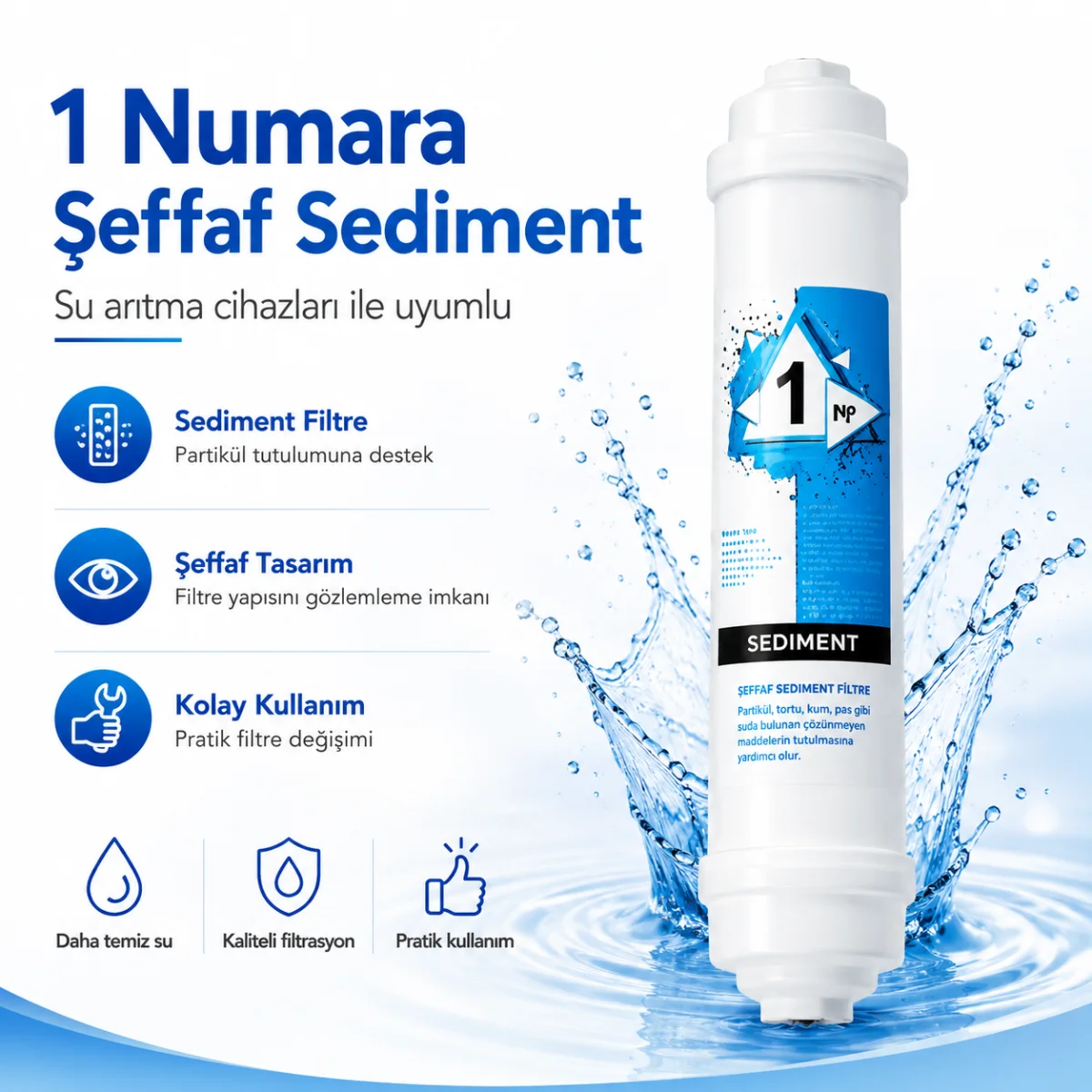 1 Numara Premium Şeffaf Sediment Su Arıtma Filtresi 408694546