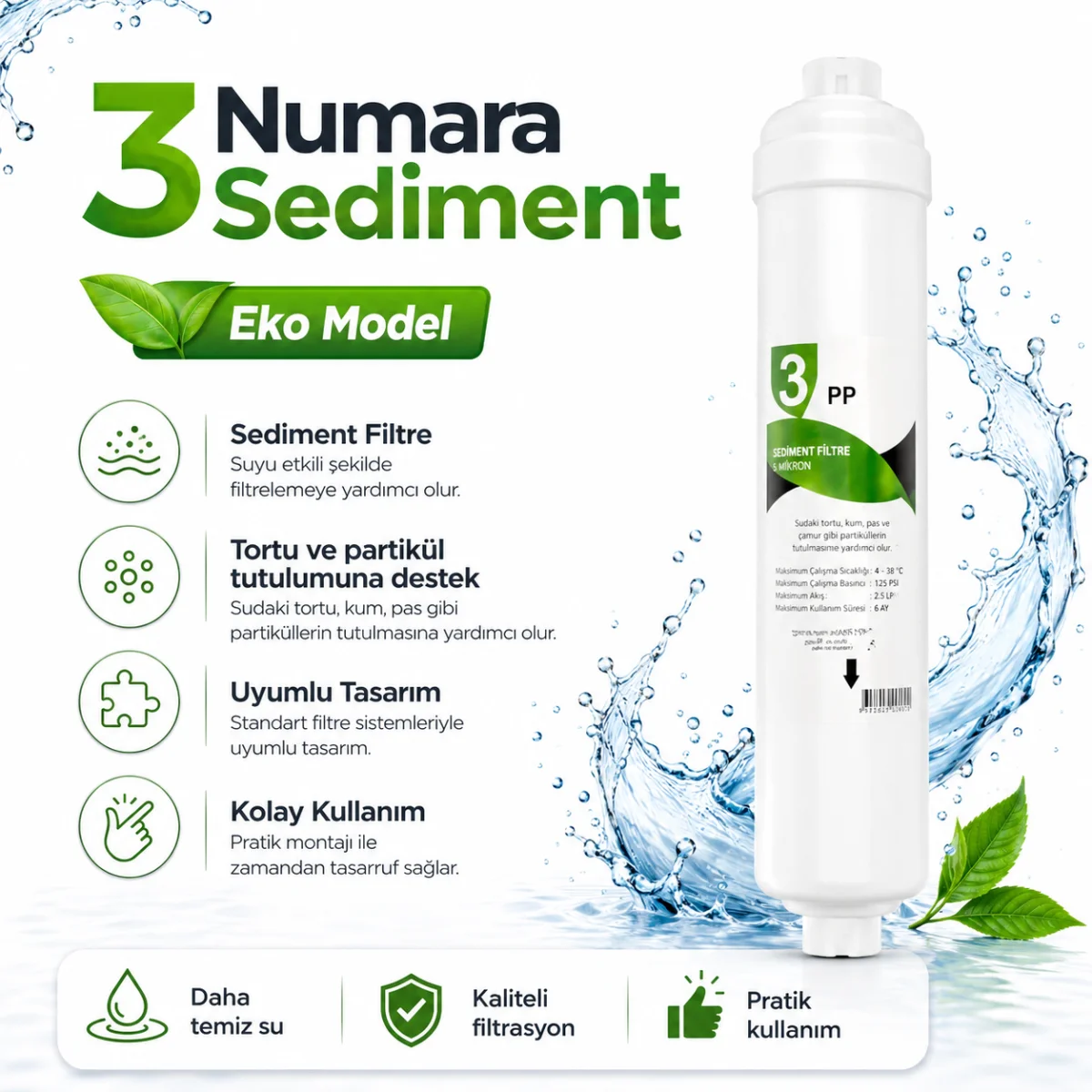 3 Numara Sediment Eko Model Su Arıtma Filtresi 408694803