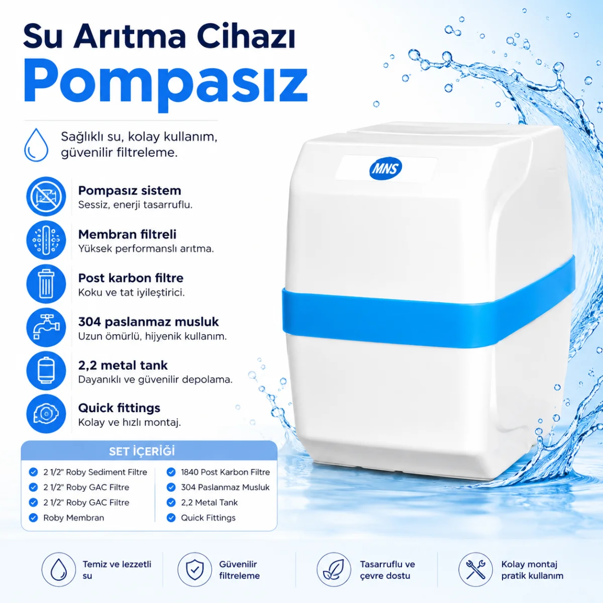 Pompasız Su Arıtma Cihazı 2,2 Galon Metal Tanklı 108691208
