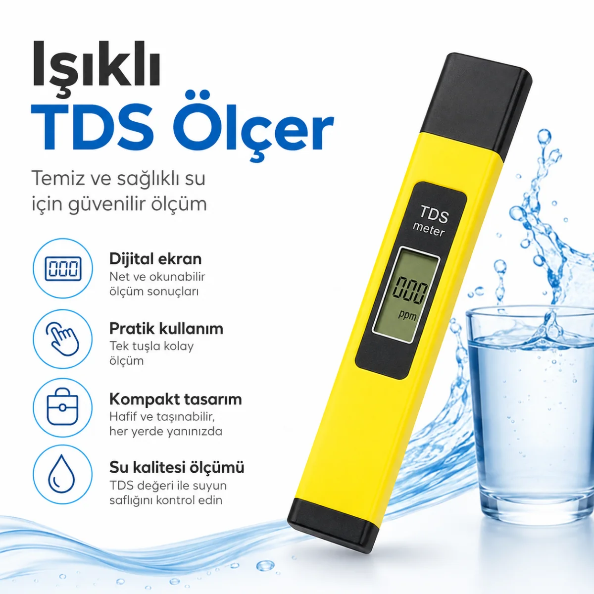 Işıklı Dijital TDS Ölçer Su Kalitesi Test Cihazı 608506103