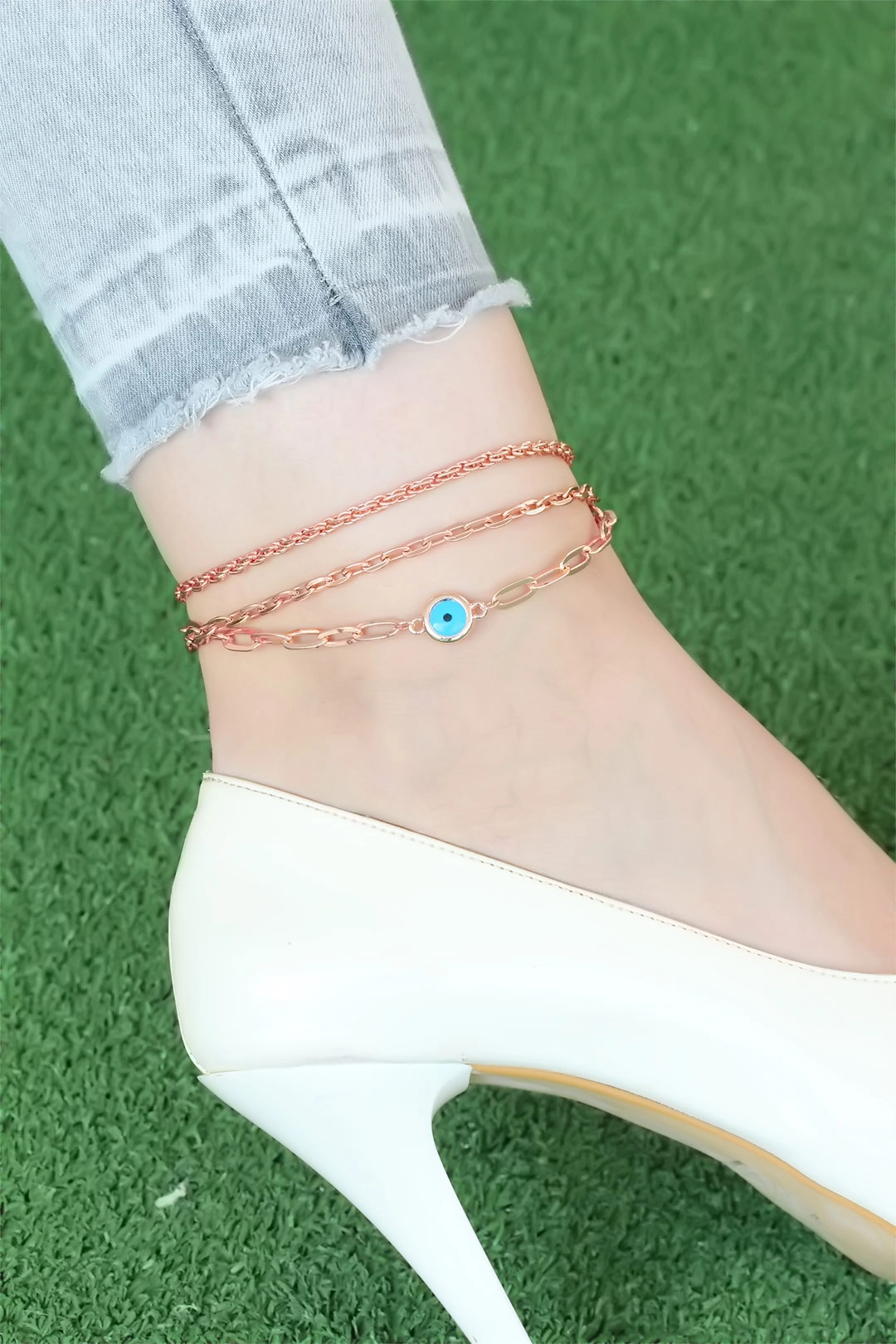 Rose Renk Zincirli Nazar Figürlü Hal Hal