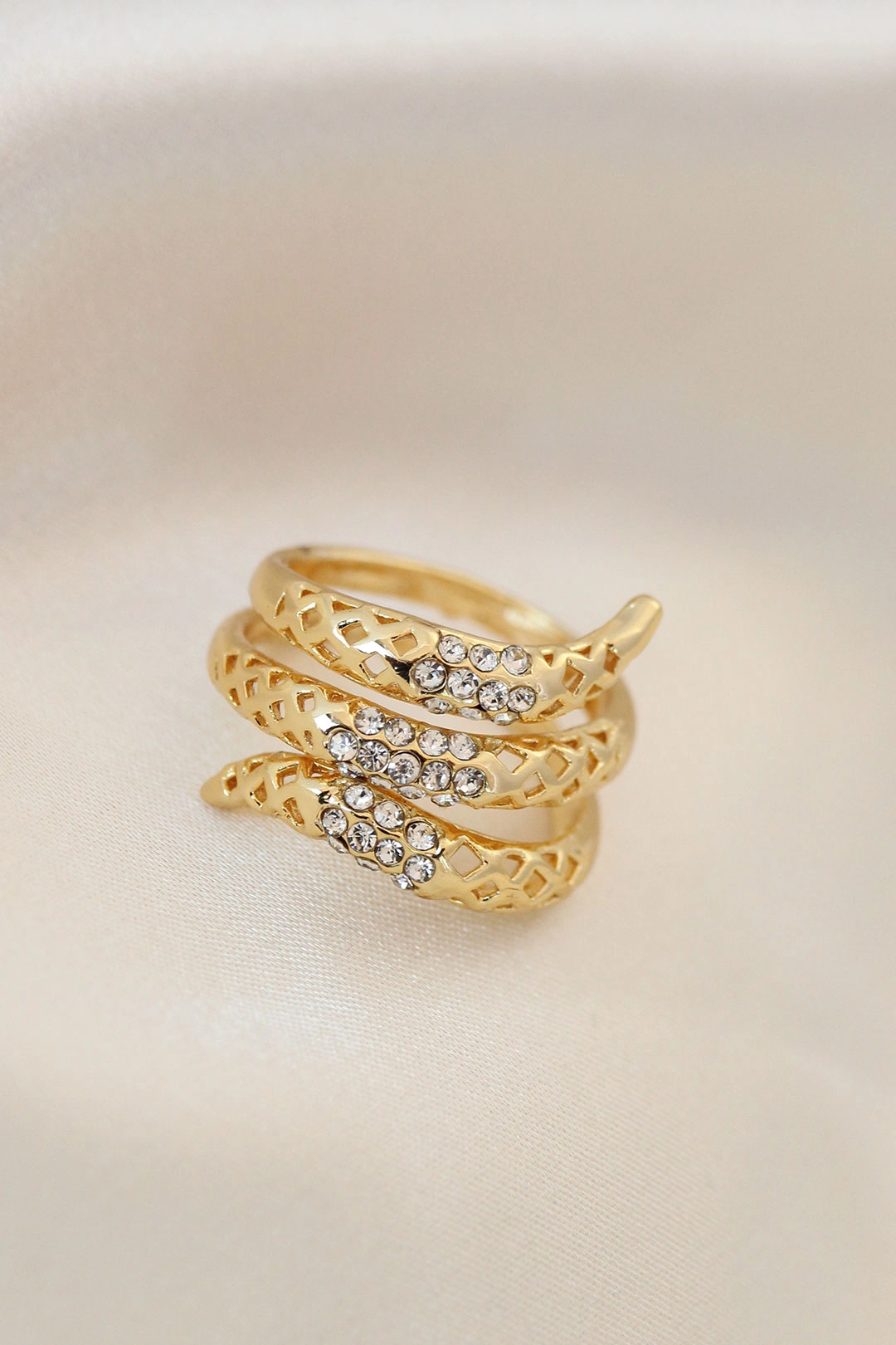 Ayarlamalı Altın Renk Metal Zirkon Taşlı Yüzük