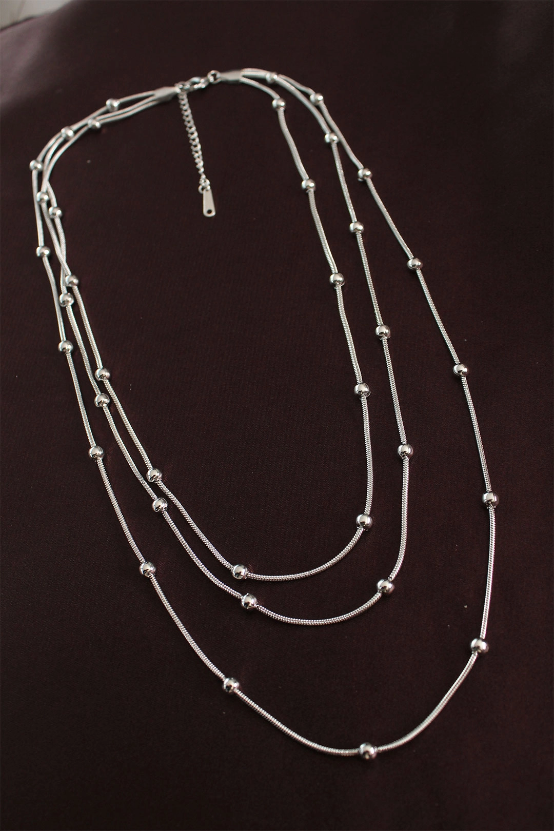 316L Çelik Gümüş Renk Minimal Topçuk Model Çoklu Kolye