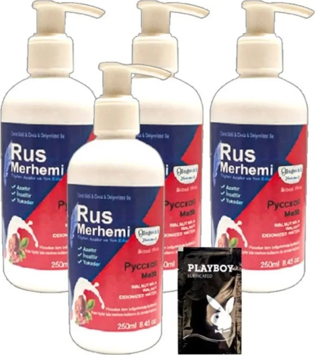 Süper Playboy 4lüx 250 ml Tüy Dökücü Krem Ceviz Sütlü & Cevizli Rus Merhemi + Yanında Jel