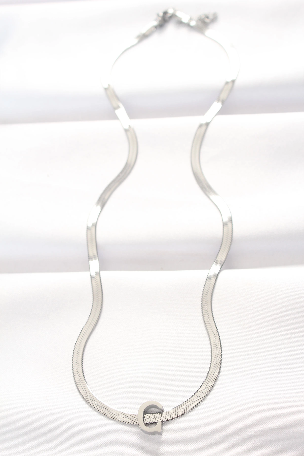 316L Çelik C Harfli Silver Renk İtalyan Zincirli Kolye