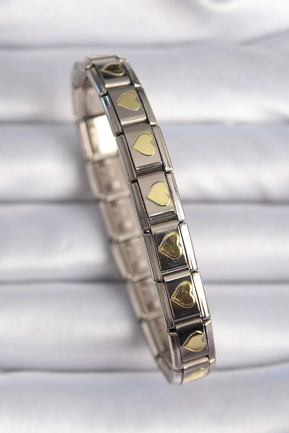 316L Çelik Gümüş Renk Gold Kalp İşleme Nomination Charm Bileklik