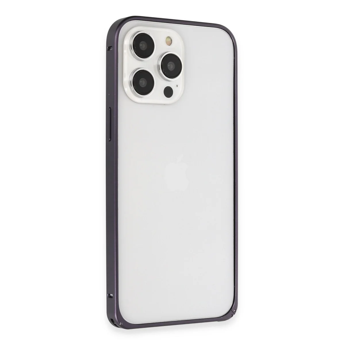 iPhone 14 Pro Kılıf Metal Bumper Magneticsafe Kapak - Derin Mor