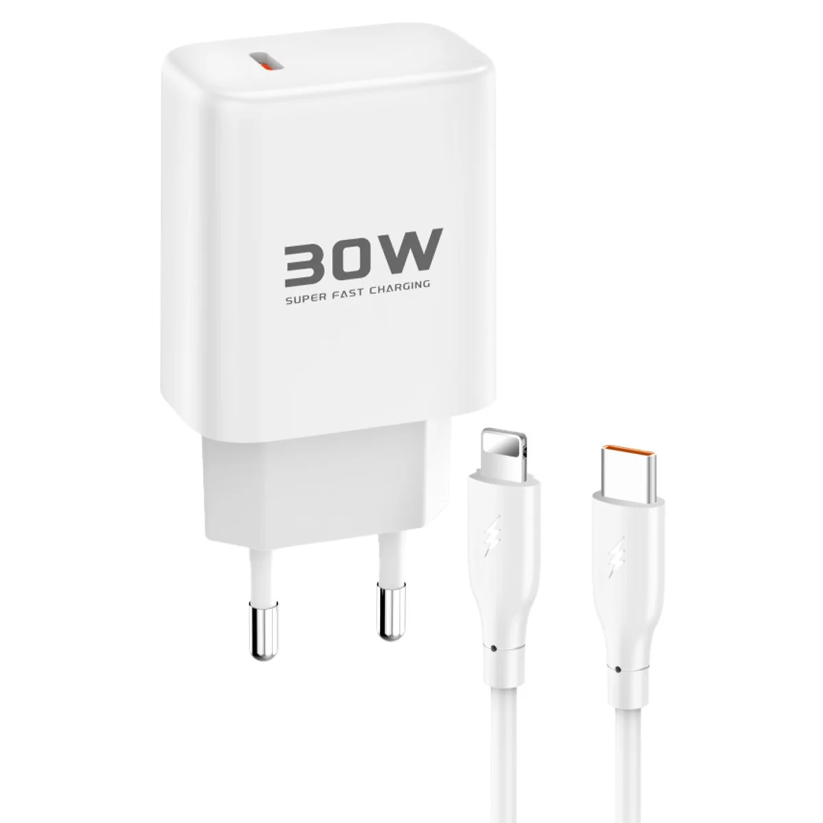 JK89 30W Type-C Çıkışlı Ekstra DC66 1M Type-C to Lightning Kablolu PD Şarj Cihazı - Beyaz