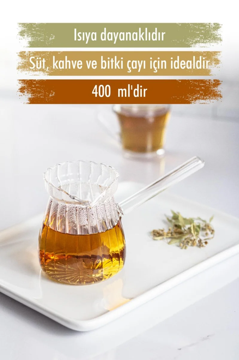 Isıya Dayanıklı Ocakta Kullanmaya Uygun Lüks Borosilikat Cam Cezve 400 Ml