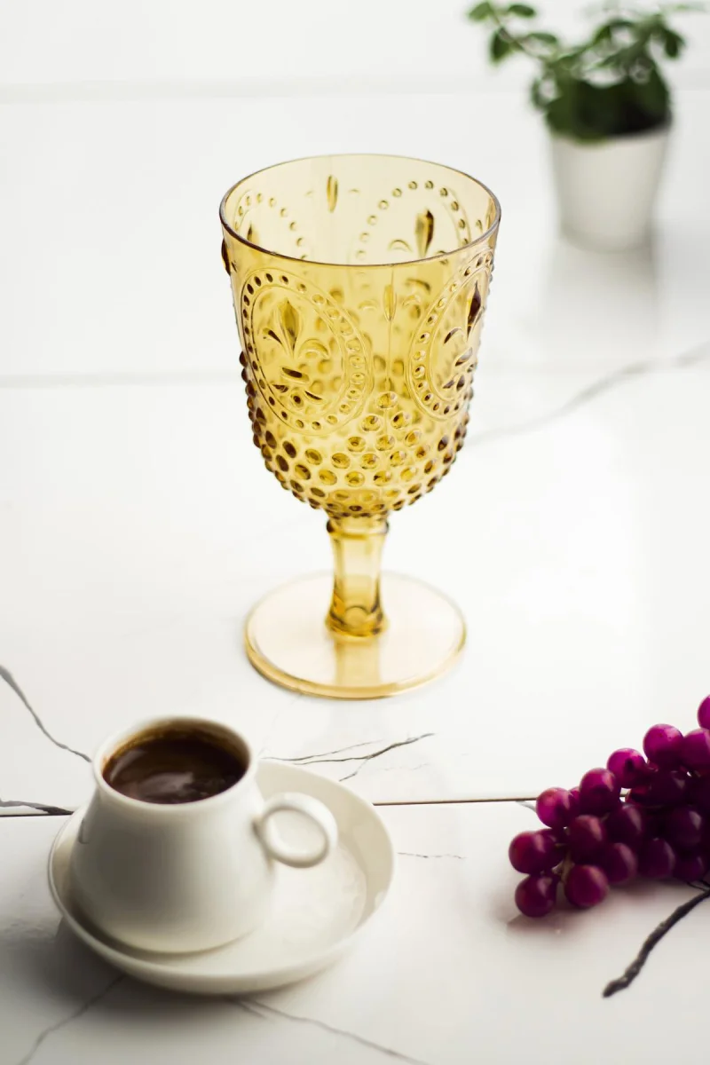 Akrilik Amber 6'lı Kadeh & Su Meşrubat Kahve Yanı Bardağı 450 ml ( Cam Değildir )