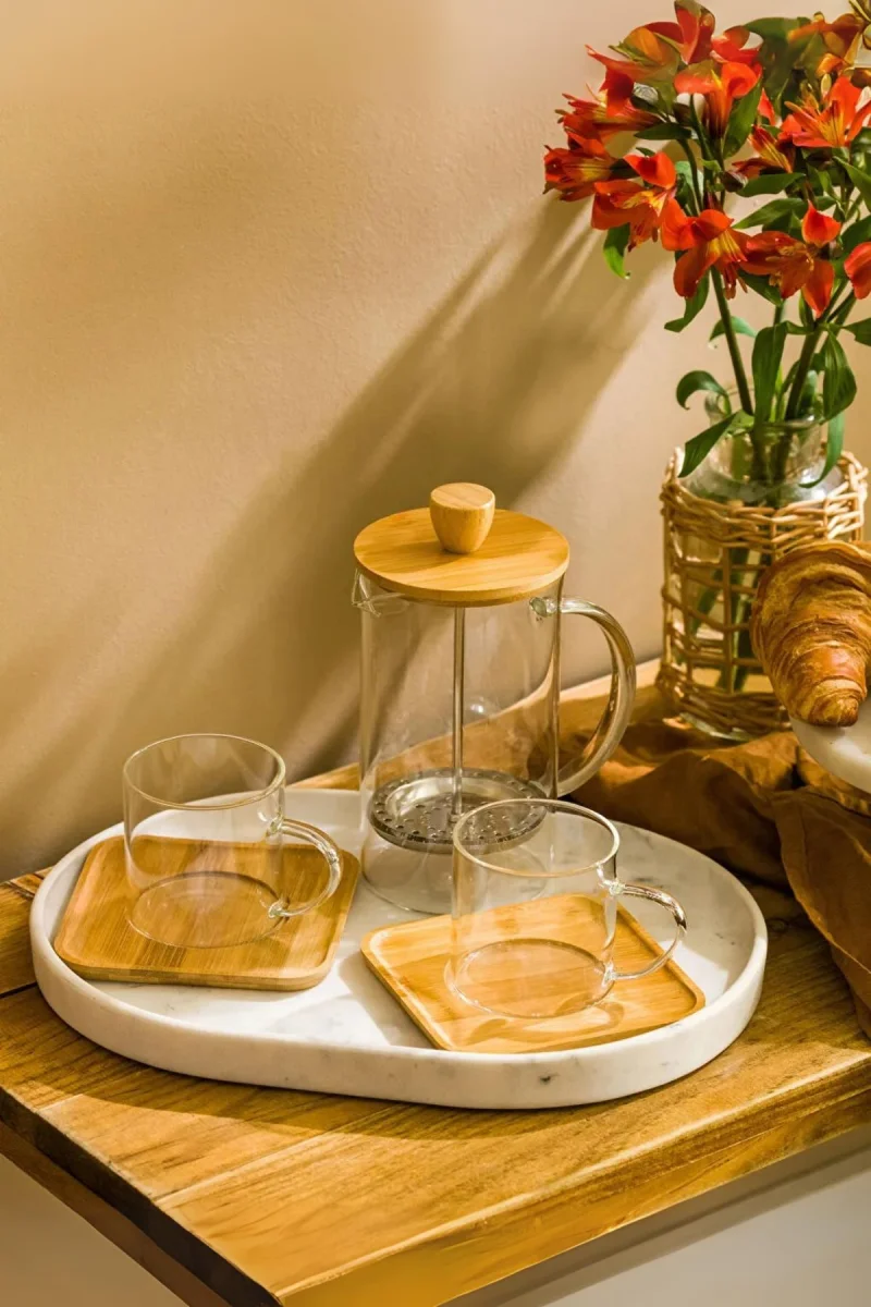 Cam French Press ve 2’li Çay Fincanı Seti 600 ml
