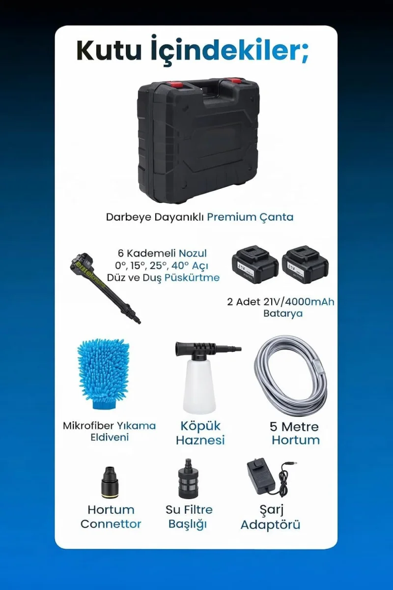 21V 4000mAh Li-ion Kablosuz Yıkama Tabancası (Siyah)