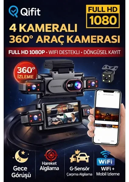 360 WiFi Quad Araç Kamerası