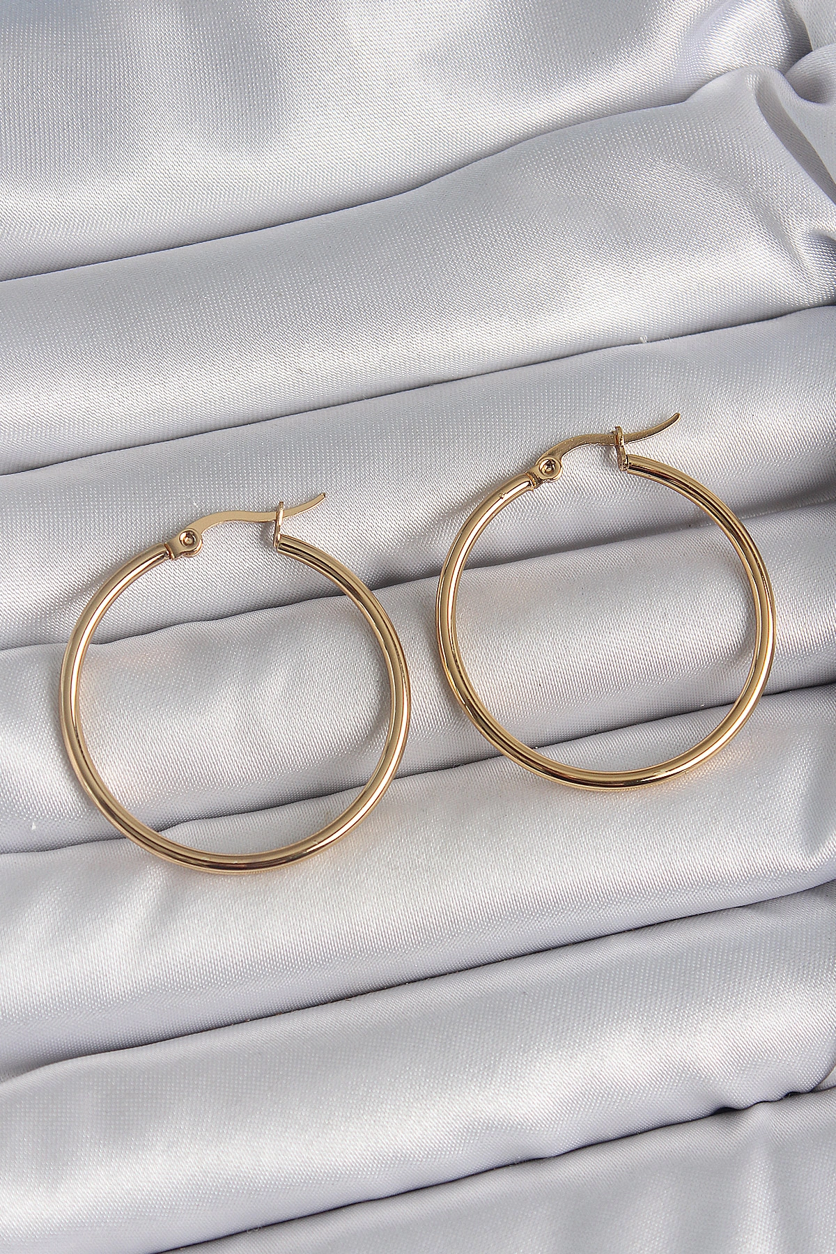 316 Çelik Gold Renk 33 mm Kadın Halka Model Kadın Küpe