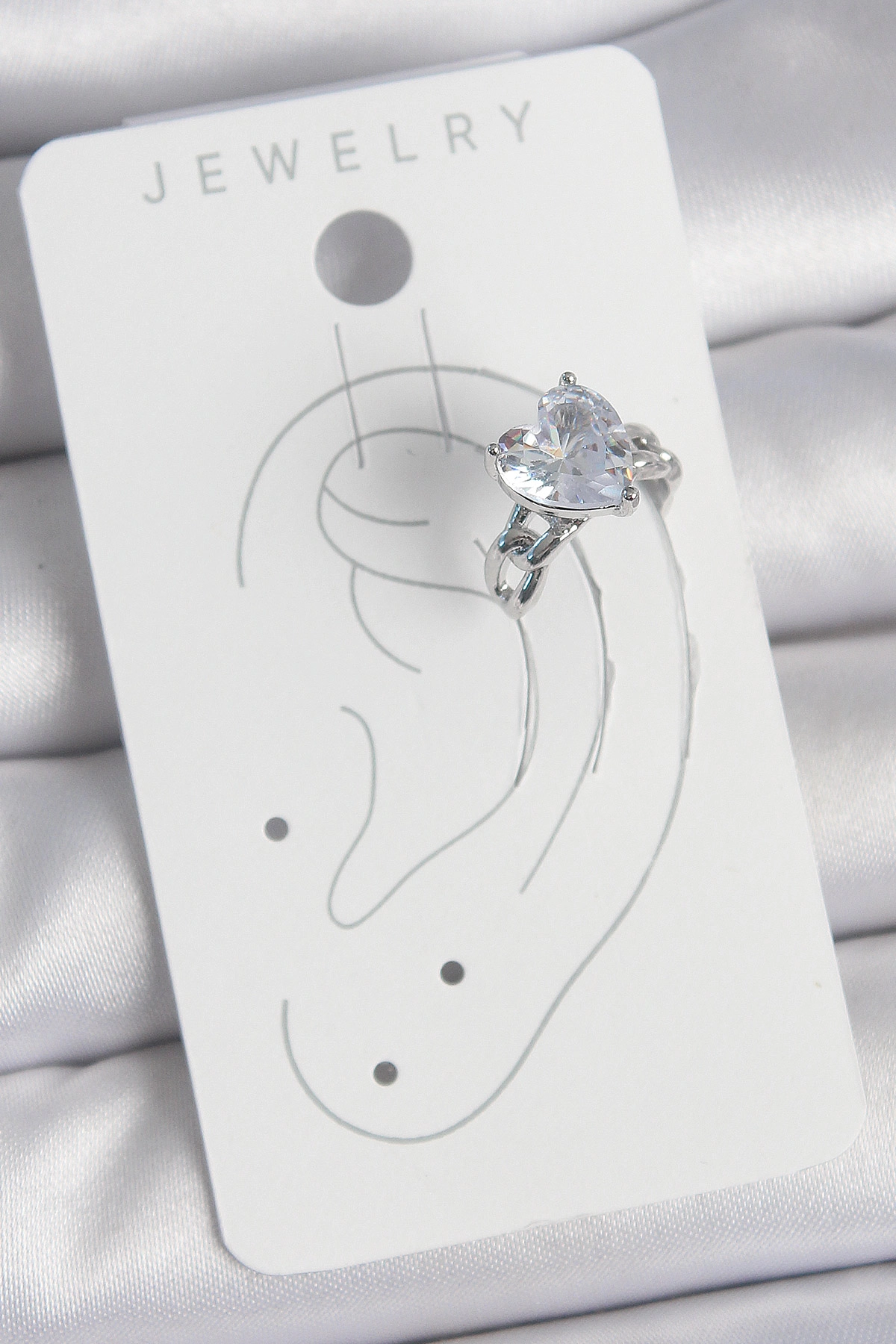 Pirinç Gümüş Renk Zirkon Taşlı Kalp Model Kadın Kıkırdak Küpe