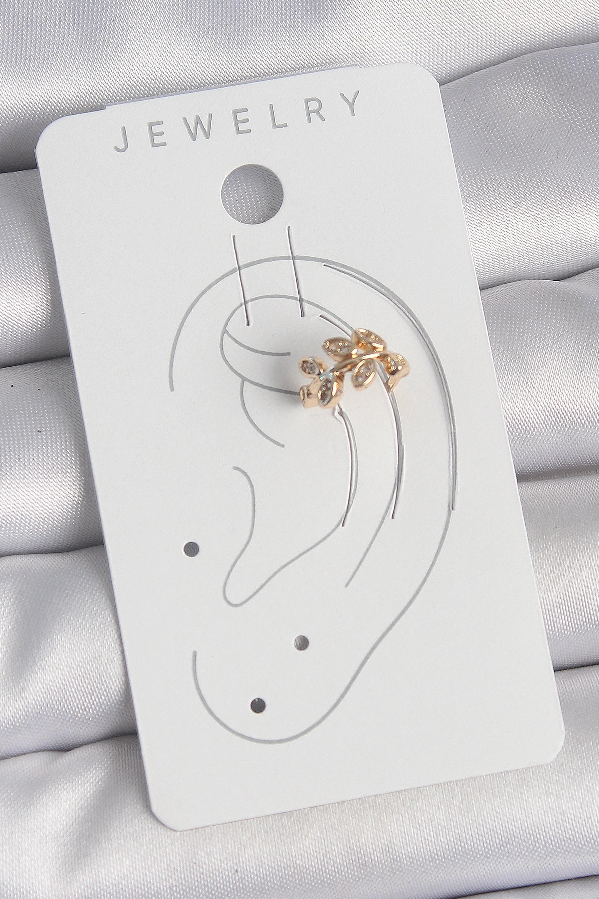 Pirinç Gold Renk Zirkon Taşlı Yaprak Model Kadın Kıkırdak Küpe