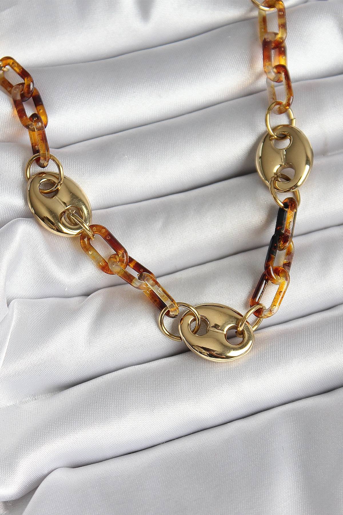 Leopar Desenli Mika Gold Renk Zincir Kadın Kolye