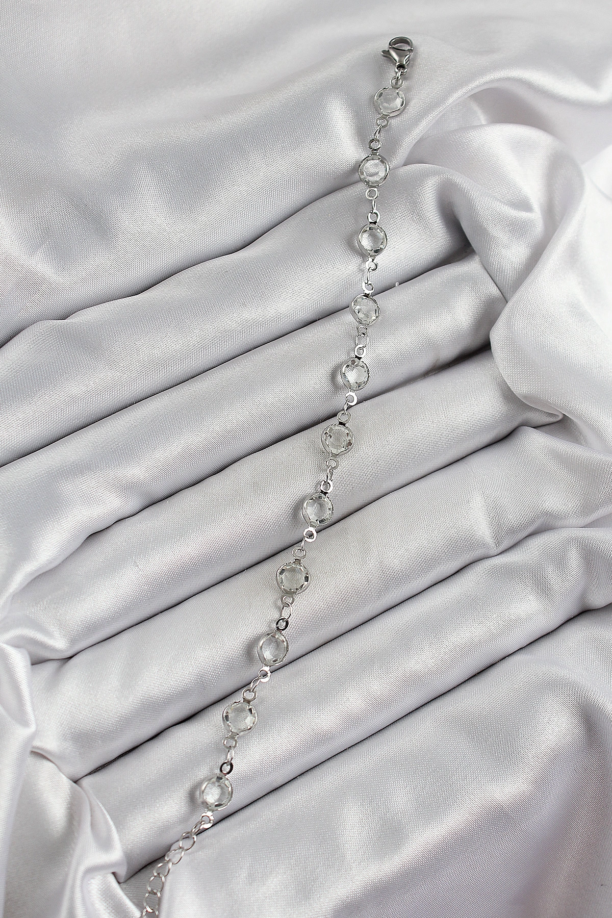 Pirinç Gümüş Renk Zirkon Taşlı Bileklik