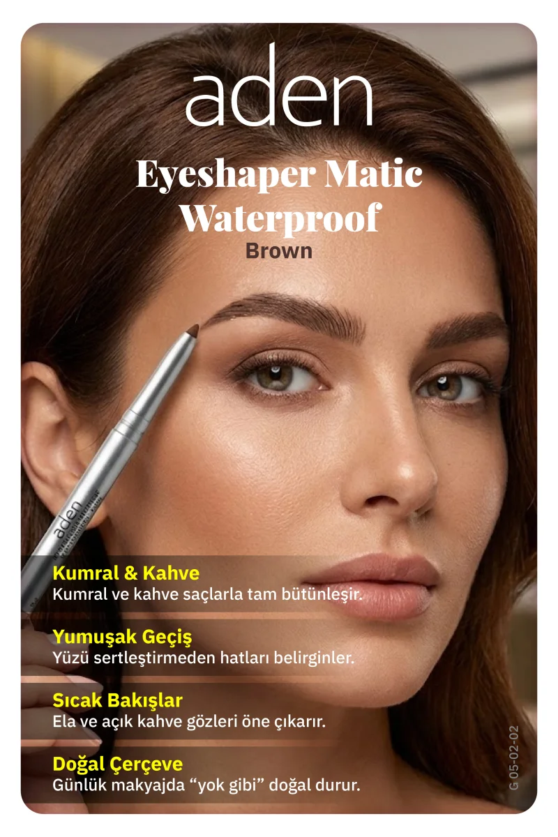 Aden Waterproof Matic Eyeshaper - Asansörlü Göz Kalemi 02 Brown(Kahverengi)