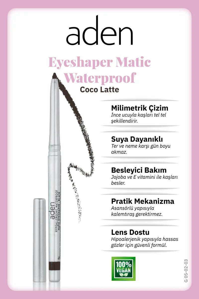 Aden Waterproof Matic Eyeshaper - Asansörlü Göz Kalemi 03 Coco Latte(Sütlü Kahve)