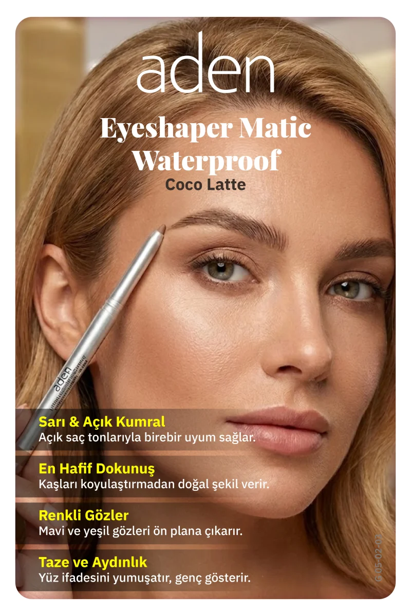 Aden Waterproof Matic Eyeshaper - Asansörlü Göz Kalemi 03 Coco Latte(Sütlü Kahve)