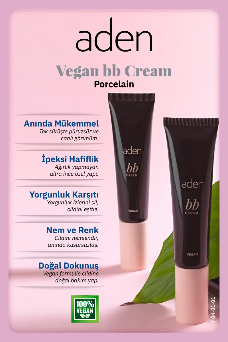 Aden BB Cream Vegan - Vegan BB Krem 01 Porcelain(Porselen)