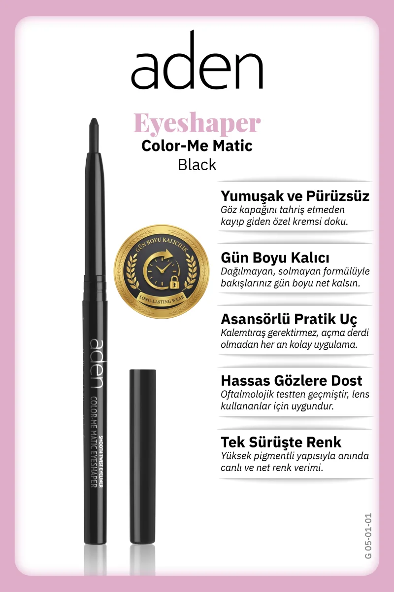 Aden Color-Me Matic Eyeshaper - Asansörlü Göz Kalemi 01 Black(Siyah)