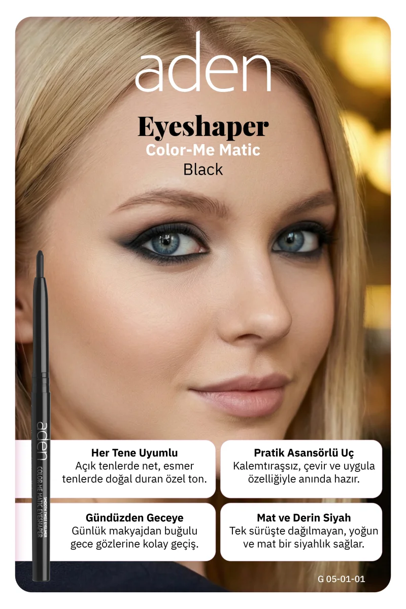 Aden Color-Me Matic Eyeshaper - Asansörlü Göz Kalemi 01 Black(Siyah)