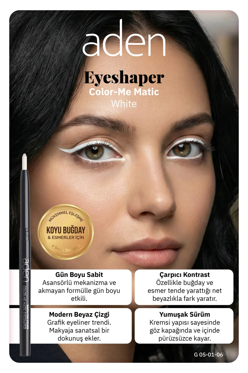 Aden Color-Me Matic Eyeshaper - Asansörlü Göz Kalemi 06 White(Beyaz)