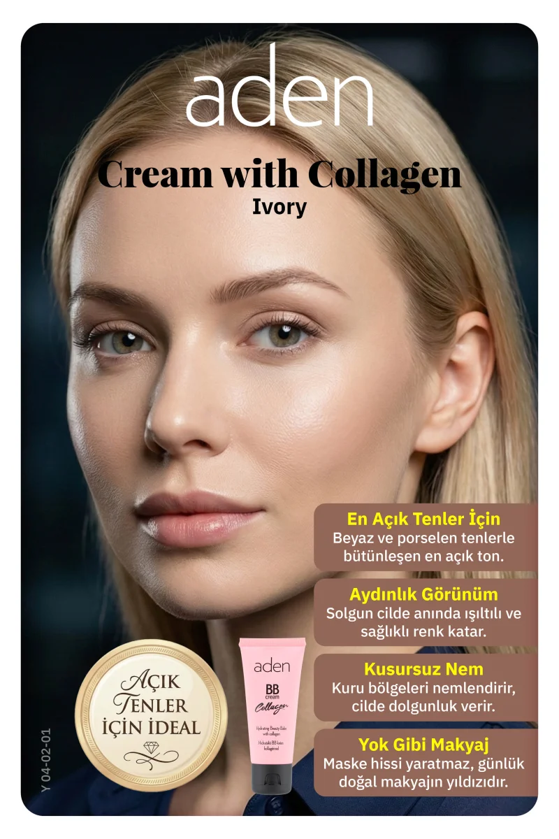 Aden BB Cream With Collagen - Kolajenli BB Krem 01 Ivory(Fildişi)