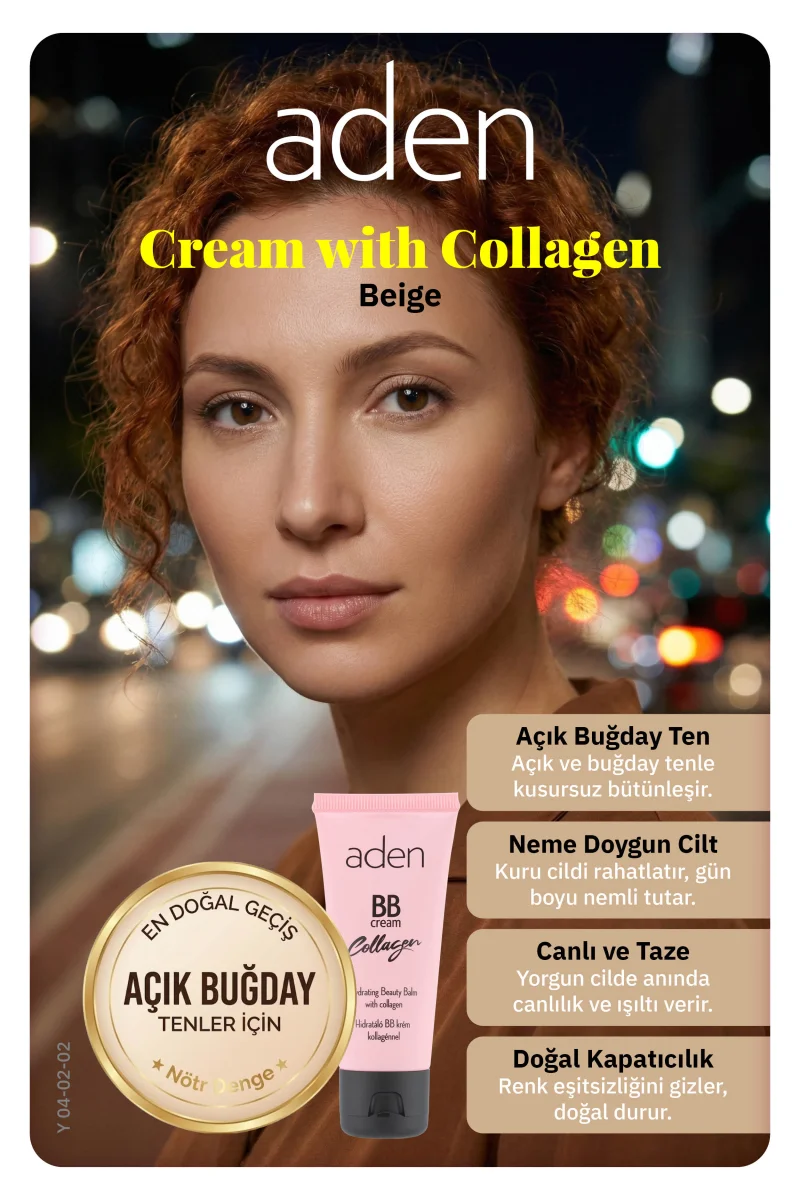 Aden BB Cream With Collagen - Kolajenli BB Krem 02 Beige(Bej)