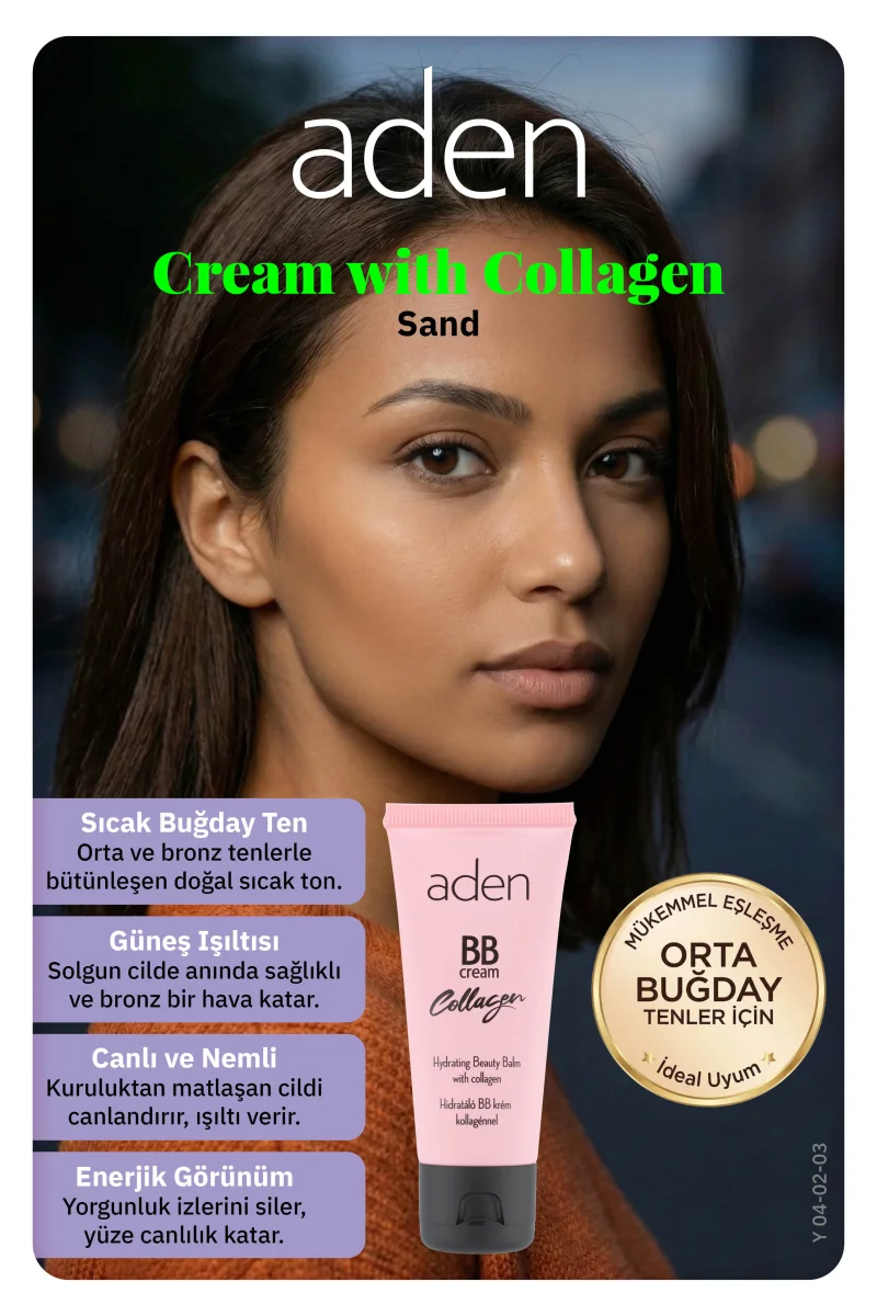 Aden BB Cream With Collagen - Kolajenli BB Krem 03 Sand(Kum)