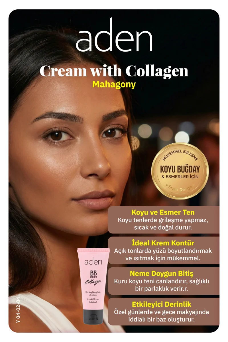 Aden BB Cream With Collagen - Kolajenli BB Krem 04 Mahogany(Maun)