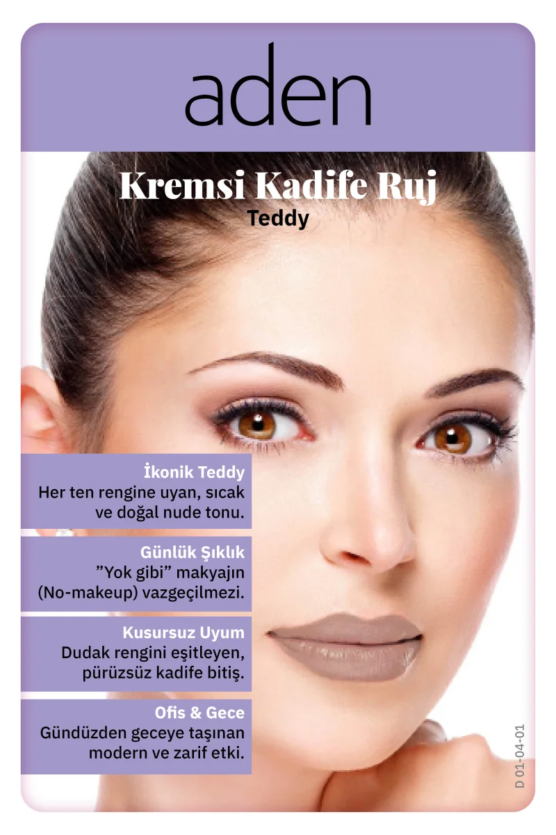Aden Creamy Velvet Lipstick - Kremsi Kadife Ruj 01 Teddy(Sütlü Kahve)