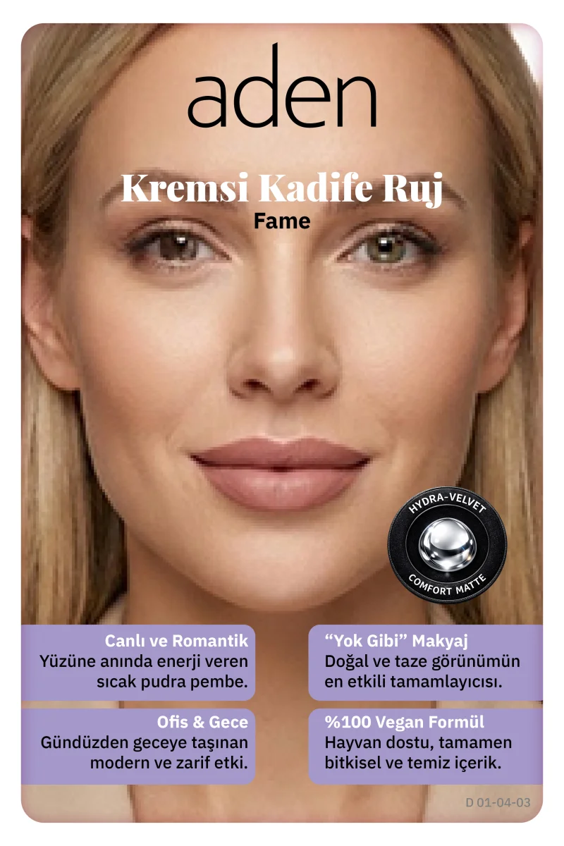 Aden Creamy Velvet Lipstick - Kremsi Kadife Ruj 03 Fame(Gül Beji)