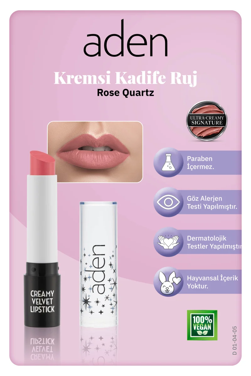 Aden Creamy Velvet Lipstick - Kremsi Kadife Ruj 06 Rose Quartz(Gül Kuvars)